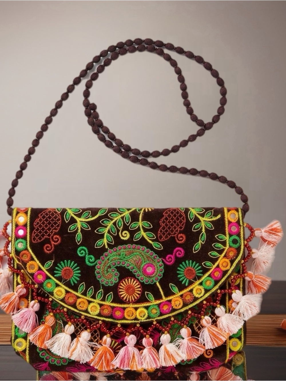 Hobobolly One-of-a-Kind Embroidered Boho Gypsy Tassel Crossbody Bag NWOT